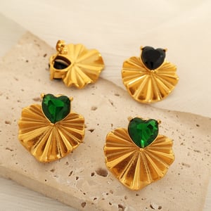 1 Pair Classic Series Retro Heart Stainless Steel  Gold Color Zircon Women's Stud Earrings h5 Picture3